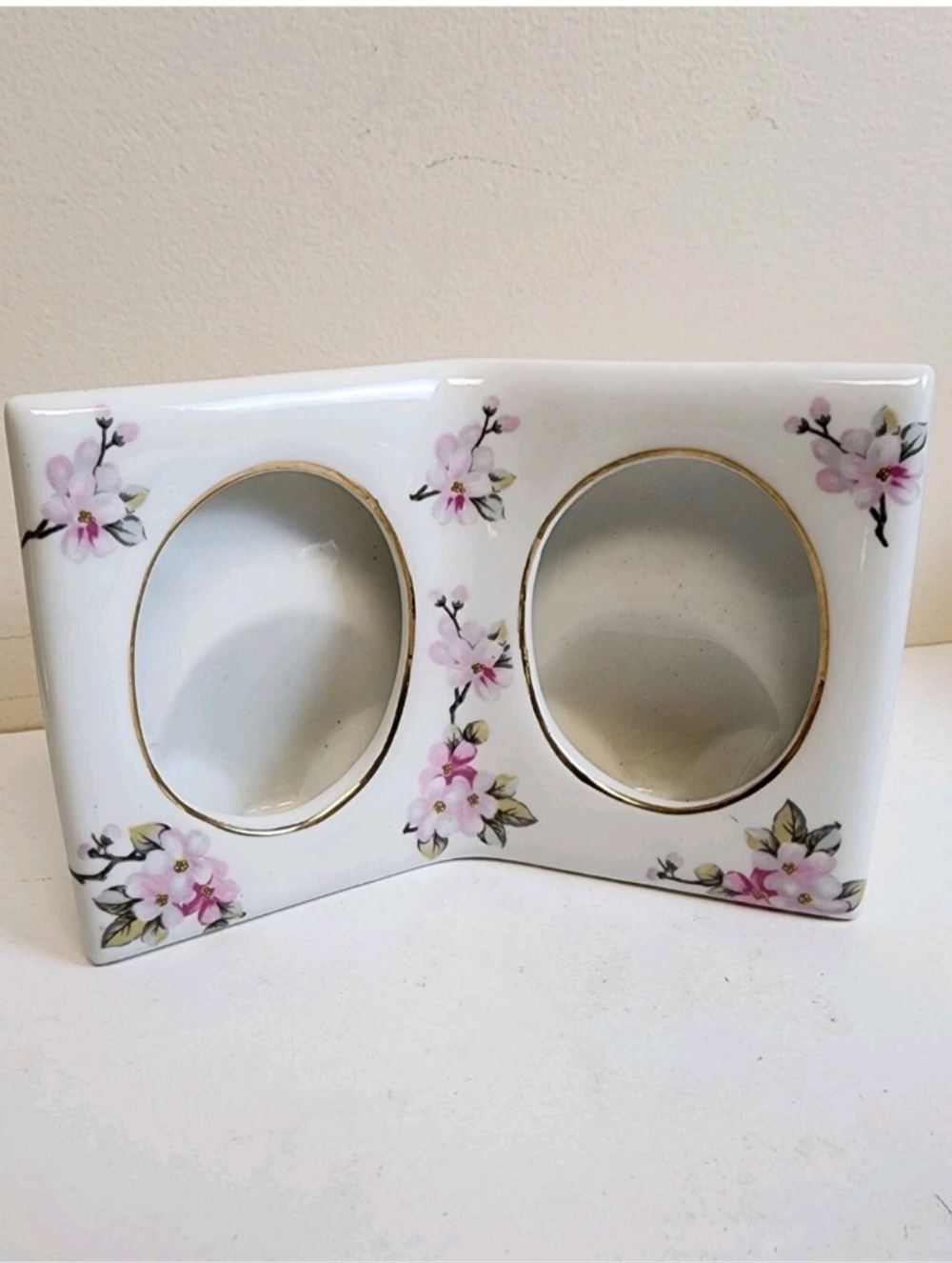 Vintage Royal Crown Porcelain Double Oval Picture Frame Pink Floral & Gold Trim